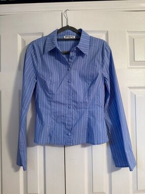 Princess Polly Light Blue Pinstripe Fitted Shirt
